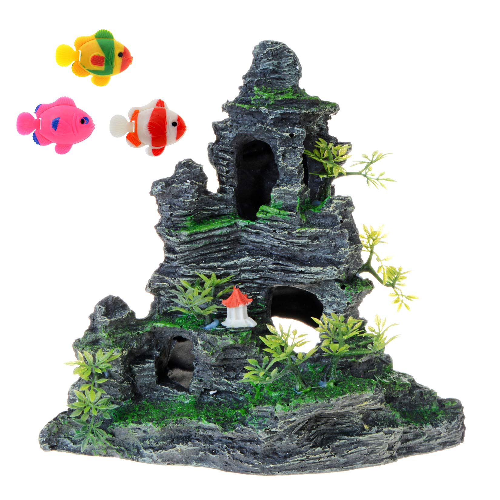Uotyle Aquarium Decoration Mountain View, Rockery Landscape Rock Hiding Cave Stone Resin Tree Trunk Fish Tank Ornament，1PCS