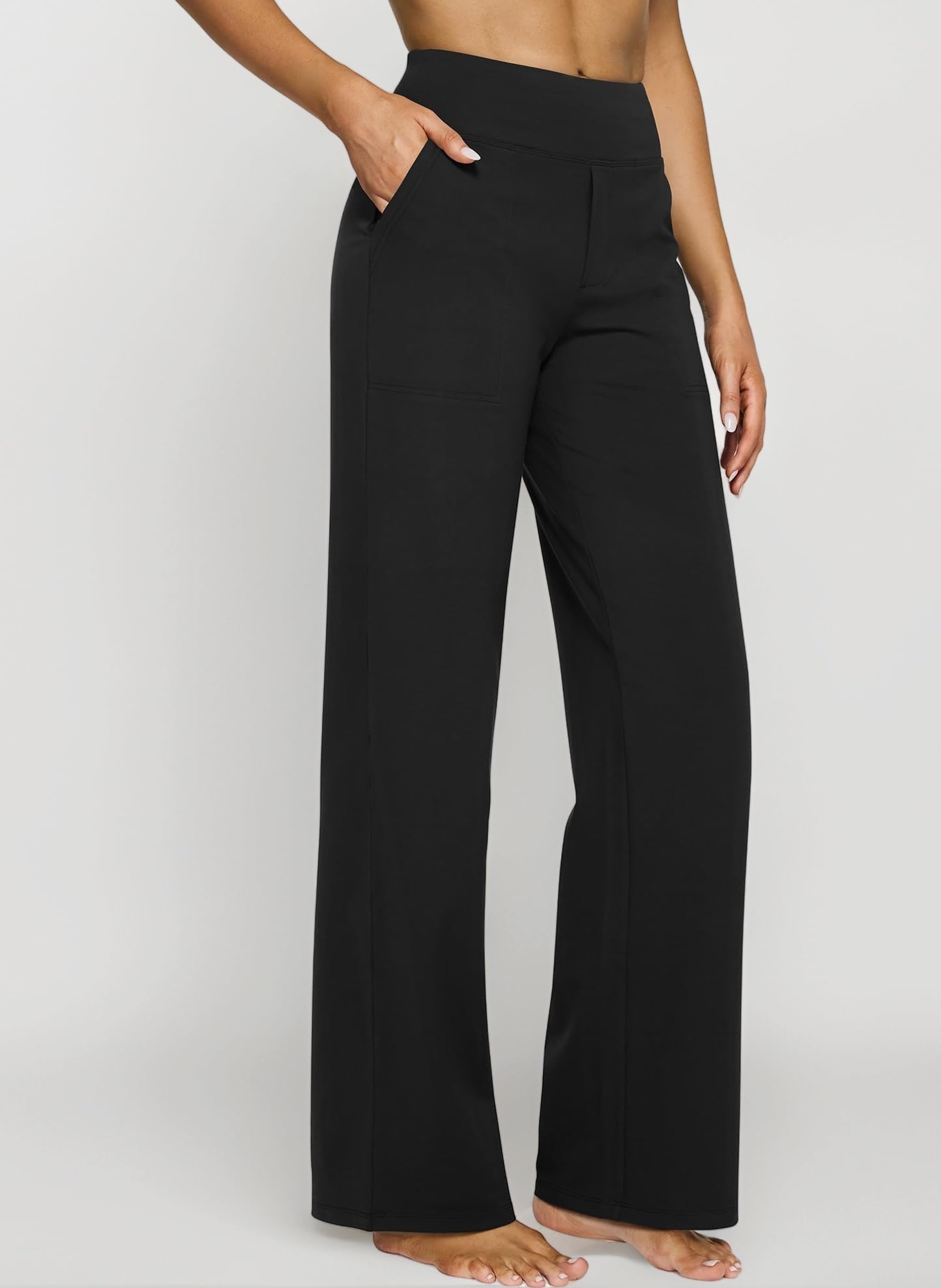 Yoga Pants with Pockets Wide Leg Trousers for Women High Waist Stretch Work Dress Casual Sweatpants Petite/Regular/Tall