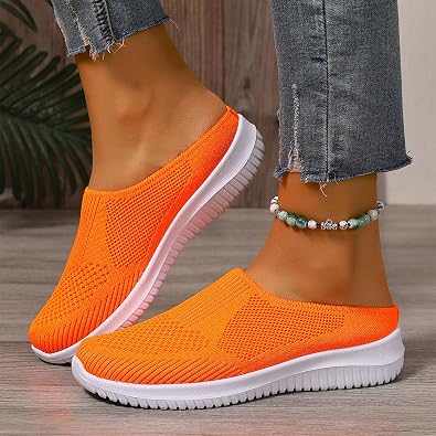 Women's Breathable and Comfortable Knit Mule Sneakers, Lightweight Backless Casual Shoes Mesh Sneaker Mules