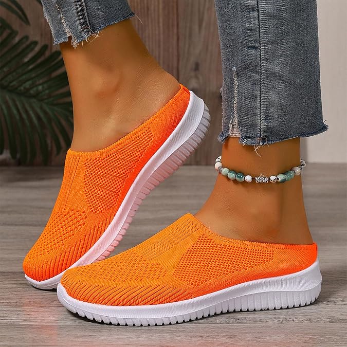 Women's Breathable and Comfortable Knit Mule Sneakers, Lightweight Backless Casual Shoes Mesh Sneaker Mules
