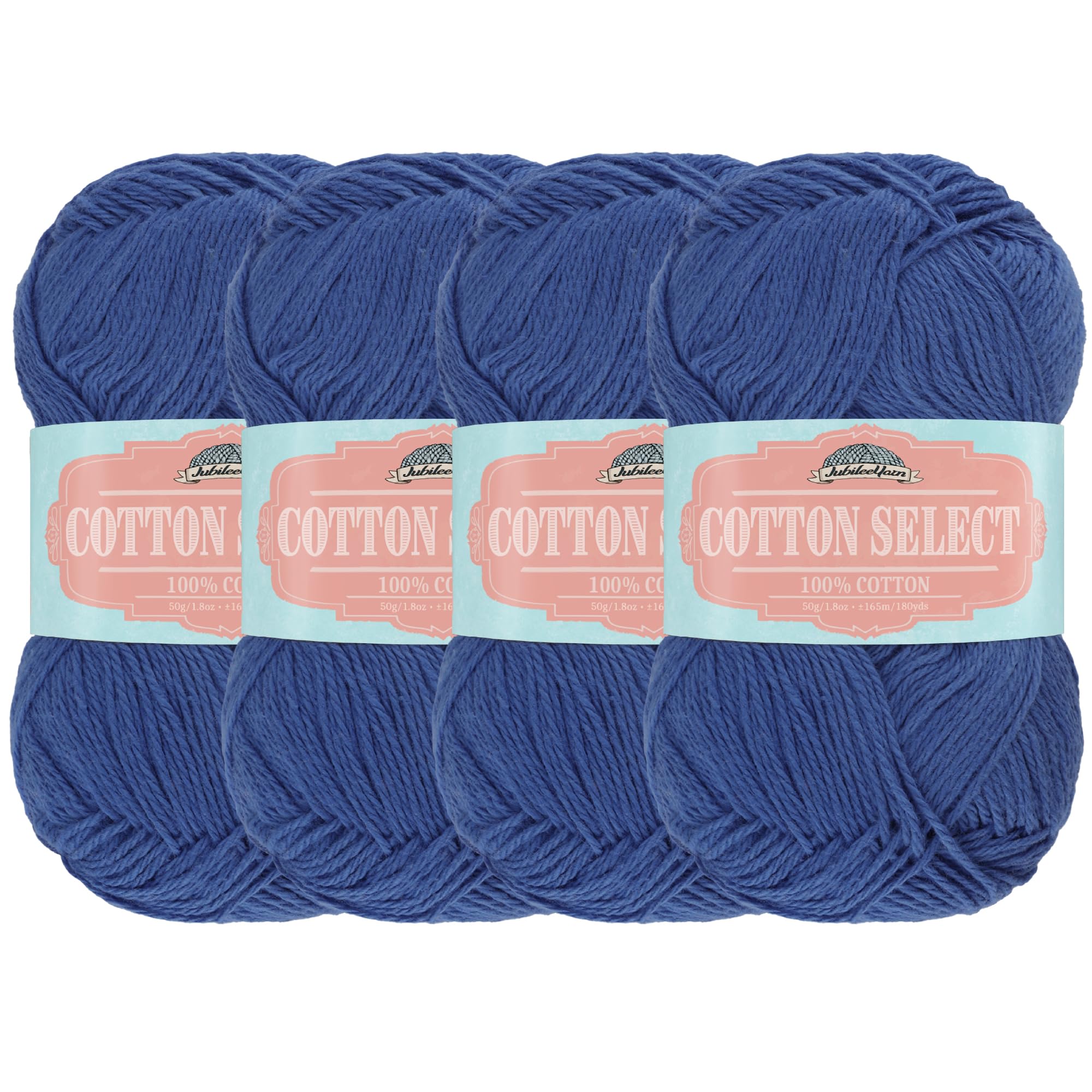 JubileeYarn Cotton Select Yarn - 50g/Skein Sport Weight - Dynasty Blue - 4 Skeins