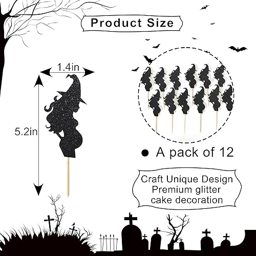 Miniatura 4 de 12 adornos para cupcakes de bruja de Halloween, para baby shower, caldero, bruja, revelación de género, decoración de fiesta, decoración de