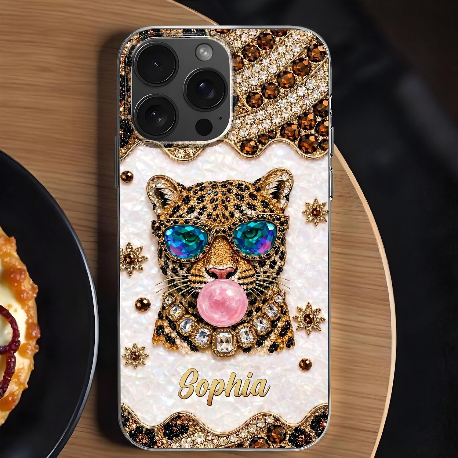 Personalized Cool Leopard Print Phone Case with Custom Name, Clear 14 15 16 17 Promax Phone Case, Cute Cheetah Animal Print Cover Gifts for Birthday Christmas