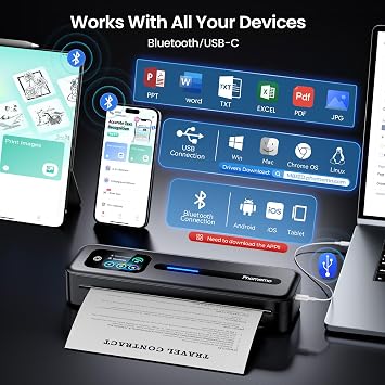 Phomemo M832D Portable Thermal Printer with Bag Set, Touchscreen, Inkless