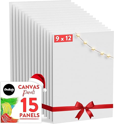 Chalkola Paneles de lienzo de pintura de 9 x 12 pulgadas (paquete de 15) para pintura acrílica y arte al óleo, tableros imprimados 100% algodón, sin