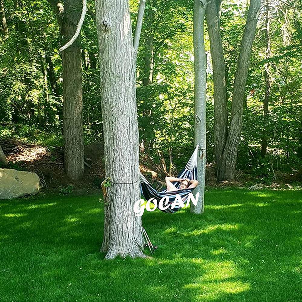 GOCAN Brazilian Double Hammock 2 Person Extra Large 220x160cm Total Length 330cm Load 500lb Canvas Cotton Hammock for Patio Porch Garden Backyard Lounging Outdoor and Indoor(Dark Blue)