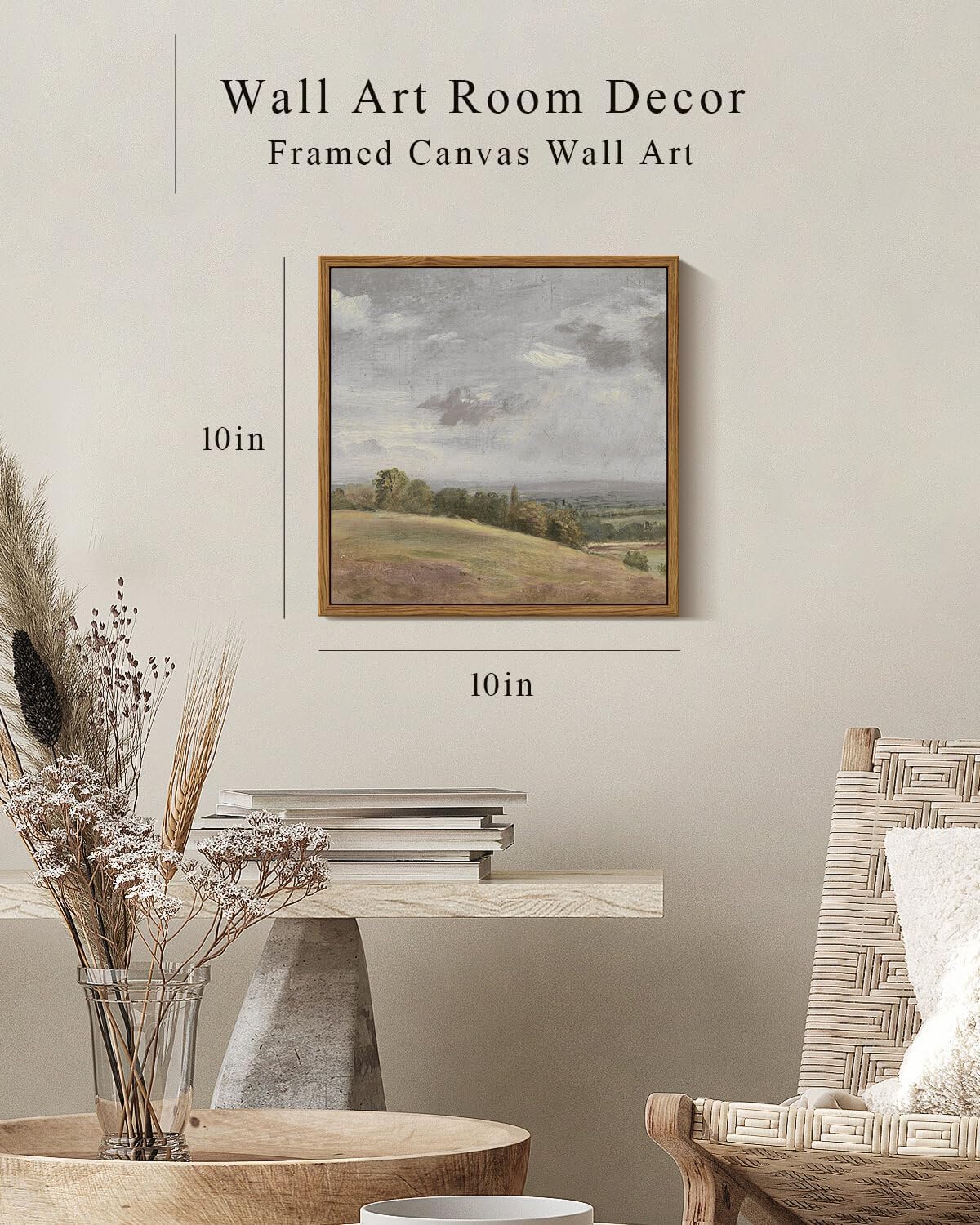 InSimSea Square Framed Canvas Wall Art, Scenery Sky Clouds Valley Grassland Farmhouse Wall Art Decor, Classical Nature Retro Painting for Living Room Bedroom Office Home Decor 10"x10" image 3