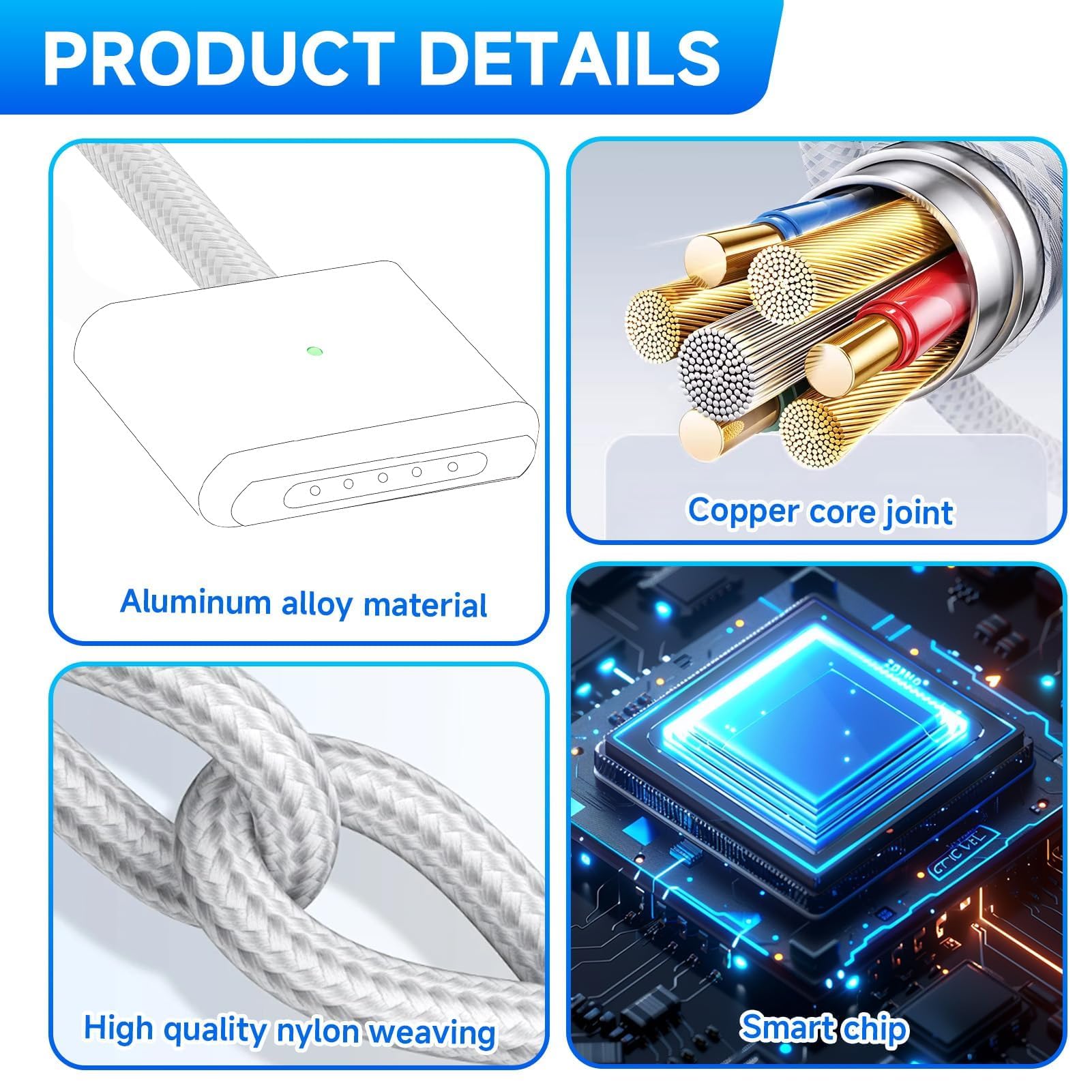 Auravale 140 W Cable USB-C a mag Safe 3, Cable Carga Rapida USB C a mag Safe 3 para Mac Book Air de 15 pulgadas/13 Pulgadas M4 2025, M3 2024, M2 2023, M2 2022, Mac Book Pro de 16 — view 4