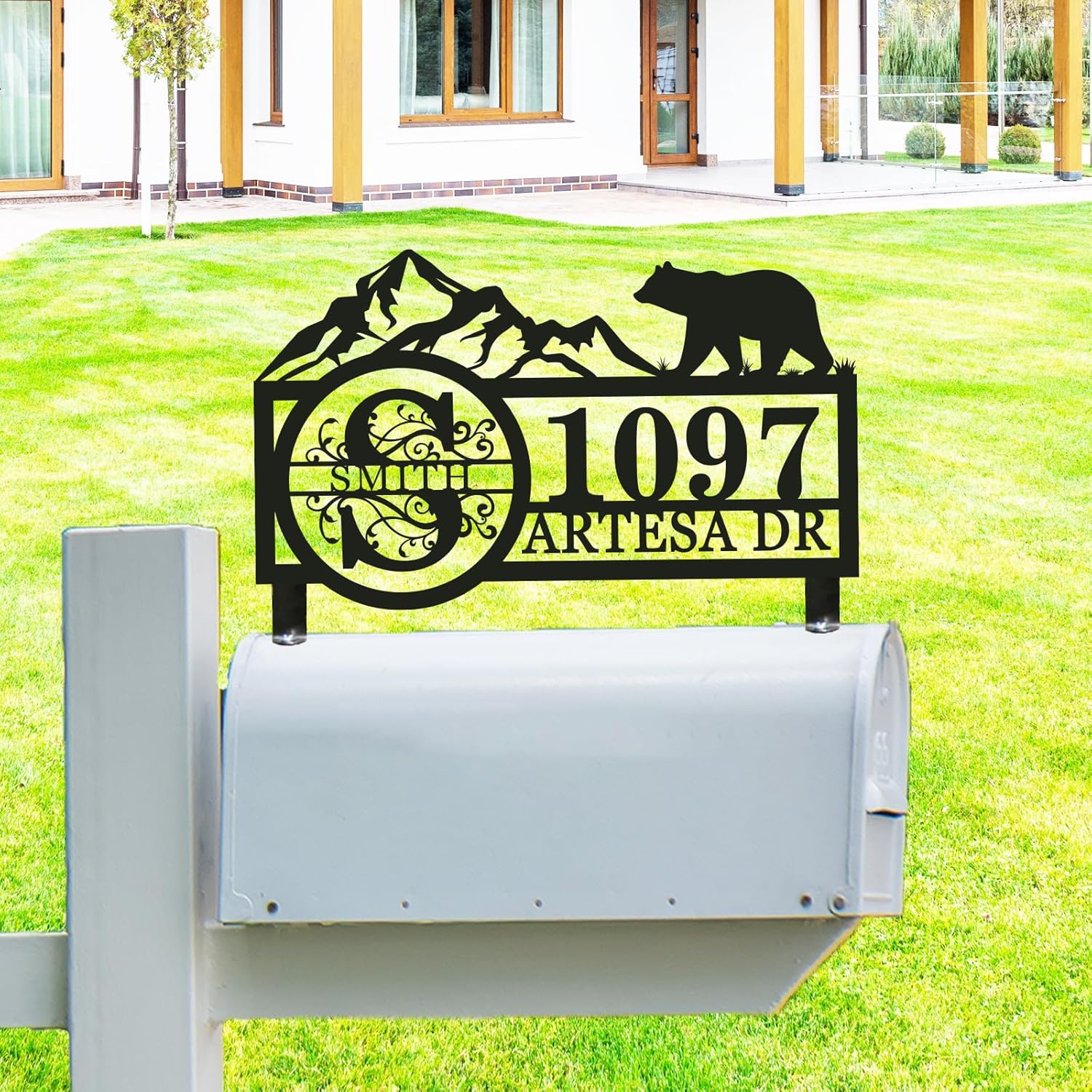Personalized Mailbox Last Name Topper Address Sign - Metal House Numbers for Mailbox,Mailbox Topper Address Plaque,Top Mount House Number Sign Plate Decorative Mailbox sign (Mailbox and Post NOT Included)