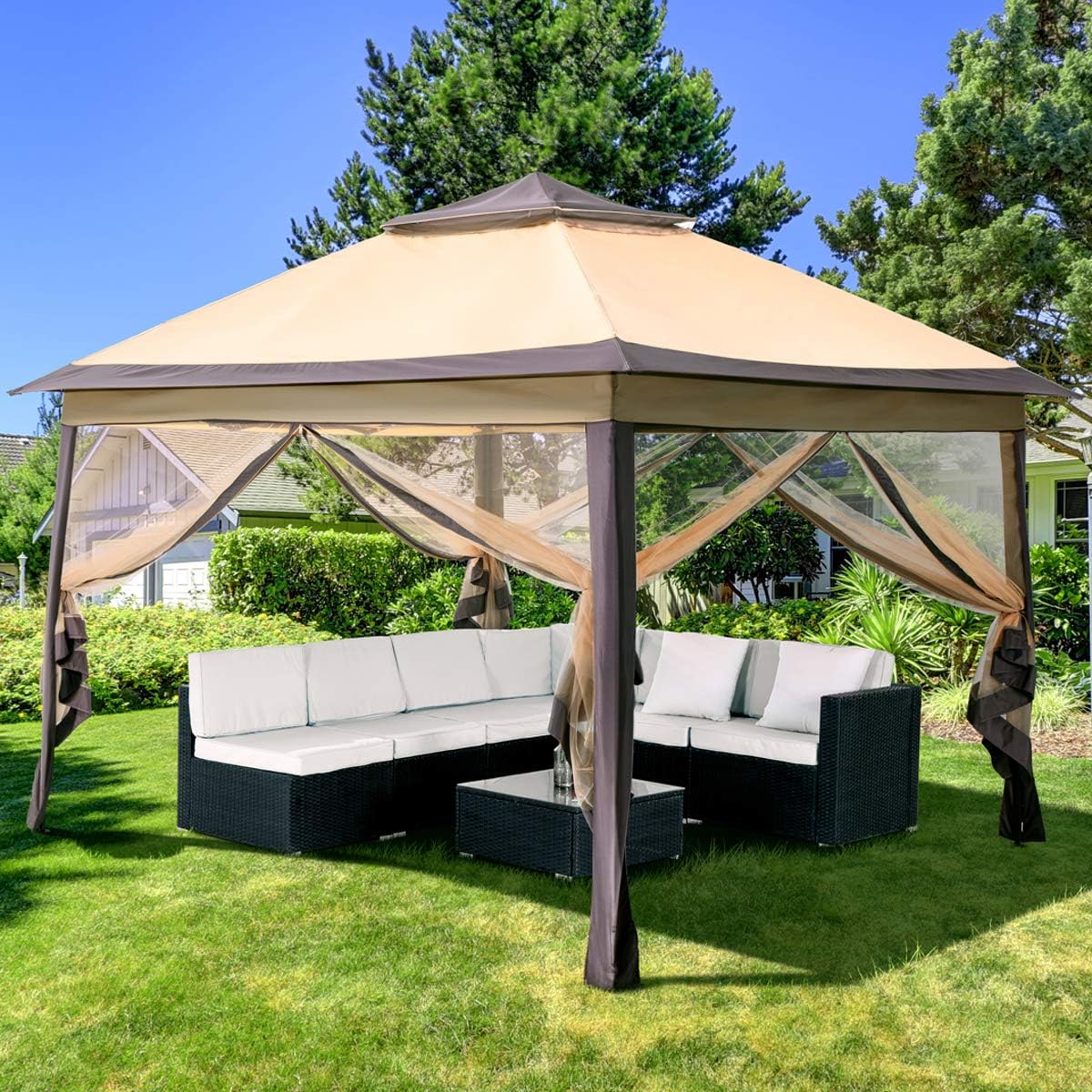 Pamapic Gazebo with Mosquito Netting,Easy Setup Gazebos,Double Tier Roof Gazebo for Patio