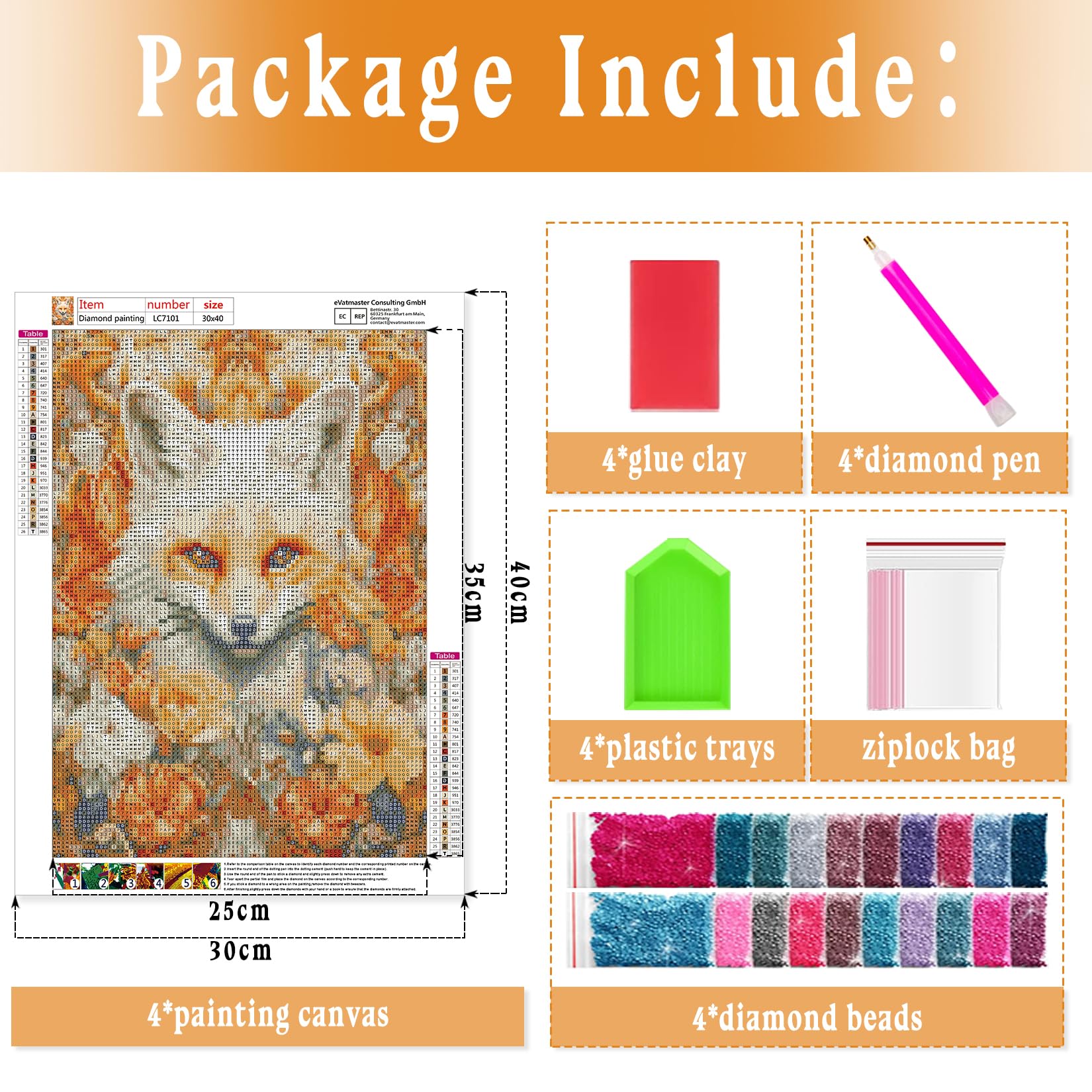 Diamond Painting Set 4 Stück - 30x40cm Tiermotive Für Erwachsene