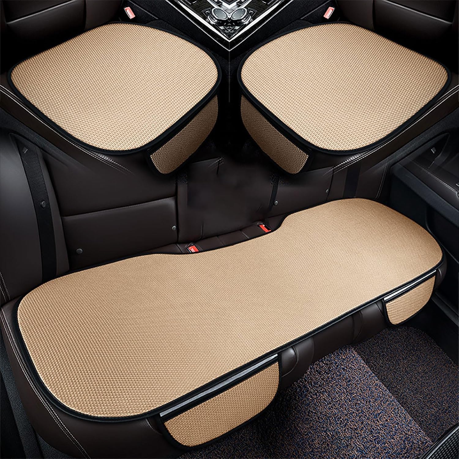 Breathable & Anti-Slip Cotton Car Seat Covers, Non-Slip Car Seat Pad for Summer Breathable and Refreshing, 2024 New Universal Car Seat Cover for Summer Heat Ice Silk (Beige)
