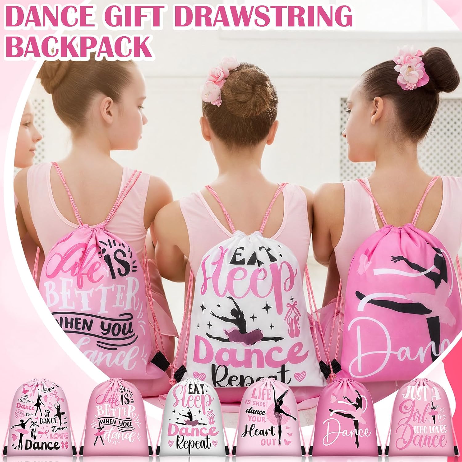 Kacctyen 30 Pcs Dance Drawstring Bag Gifts Drawstring Ballet Backpack Bulk Graduation Gift Bags Favors Bags for Dancers Dance Team Bestie