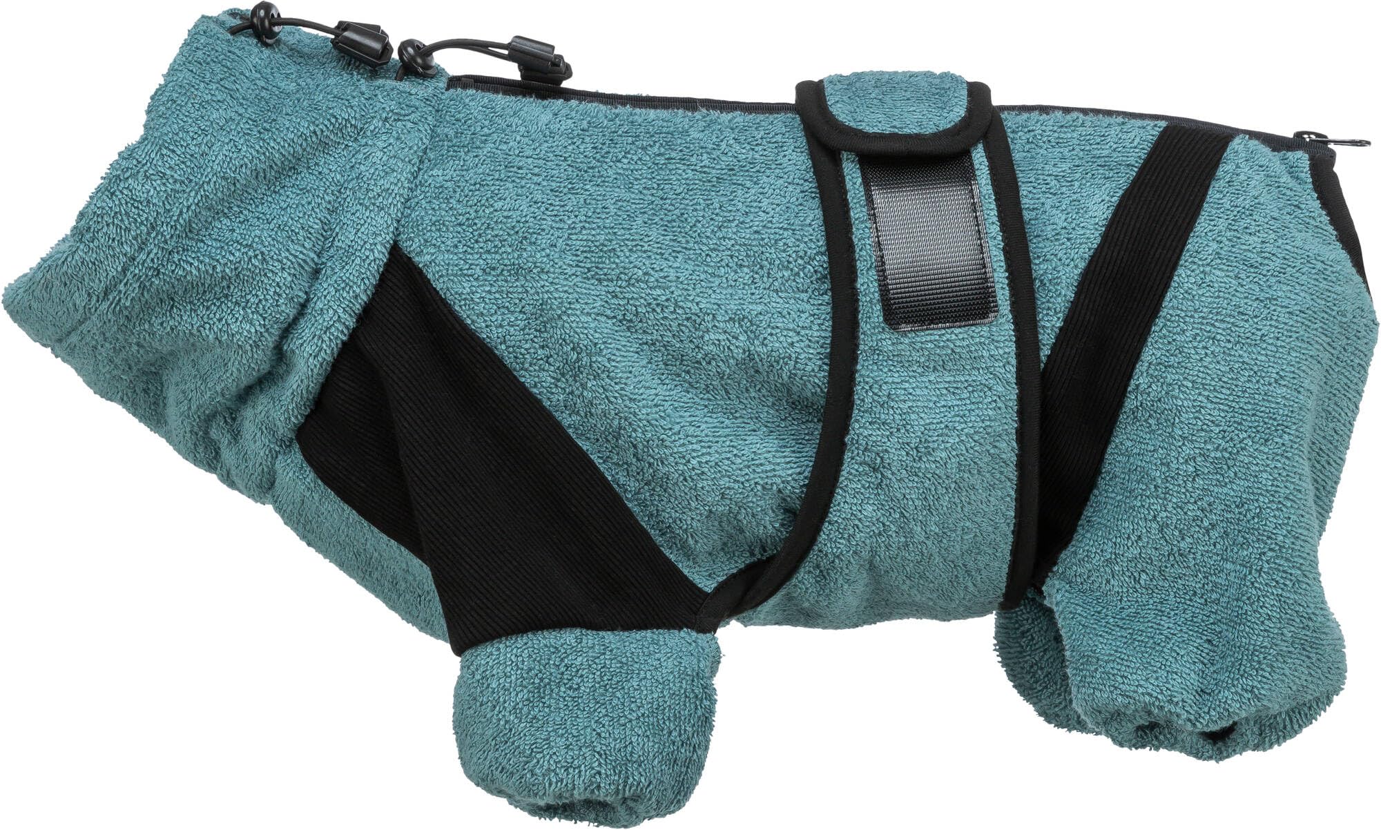TRIXIE Bade- und Hausoverall - für Hunde Hundemantel aus Frottee - M-L (54 cm) Petrol, wärmender Hundepullover für drinnen & draußen - 23854