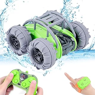 NEXBOX Amphibious Remote Controlled Car Gifts - RC Car for Children 4WD Double Sided Stunt Car with LED Lights, 2.4GHz Waterproof Pool Vehicle Toy for Children Girls