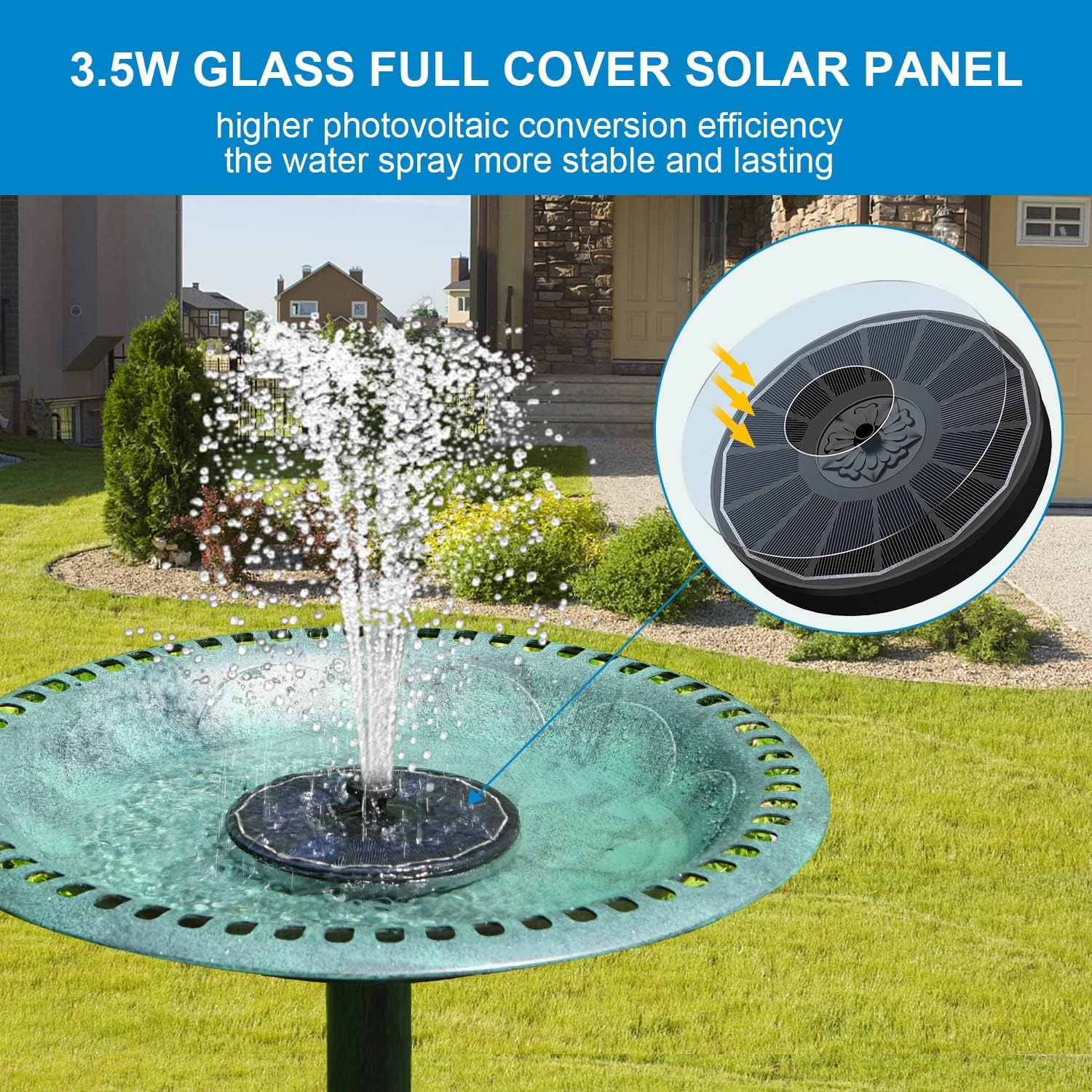 SZMP Fuente Solar con 2000mAh Batería, 2025 Nuevo 3.5W Bomba de Agua Solar - Trabajar en días Nublados - 8 Boquillas y 4 Fijadores, para Estanque de Jardín Fuente, Baño para Pájaros, Piscina