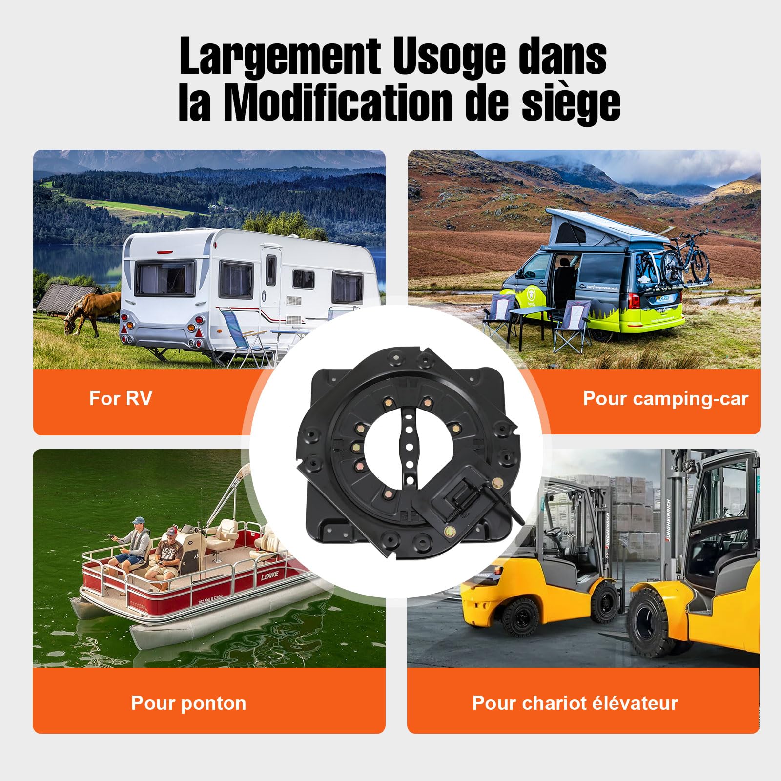 Embase Pivotante Siege, 360° Siège de Camping-Car Universel | Plateau rotatif, Modification, Plaque de Siège Pivotante,4 Points de Verrouillage pour Camping-Car, Bateau, Bus