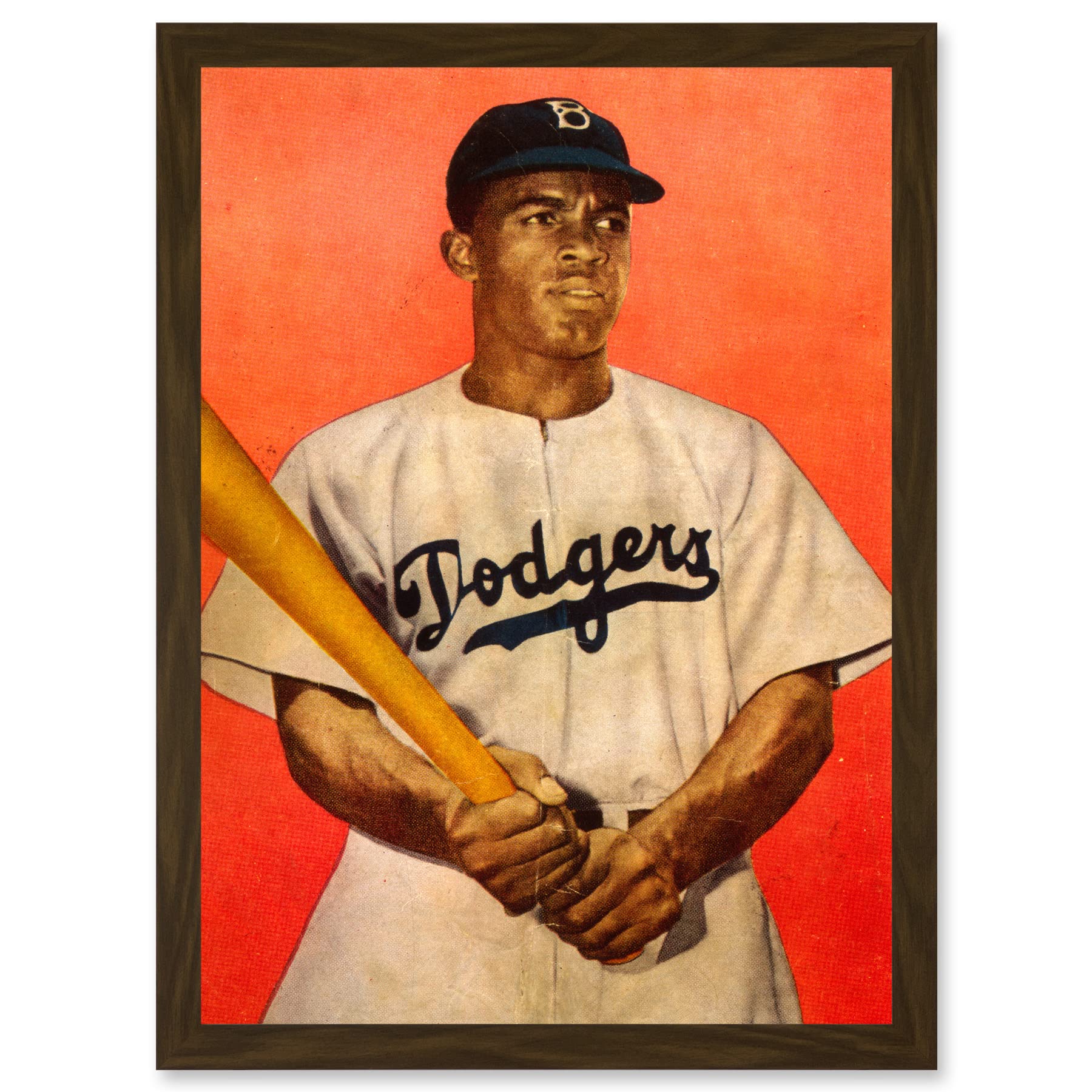 Artery8 Portrait Jackie Robinson Baseball Brooklyn Dodgers A4 Artwork Framed Wall Art Print