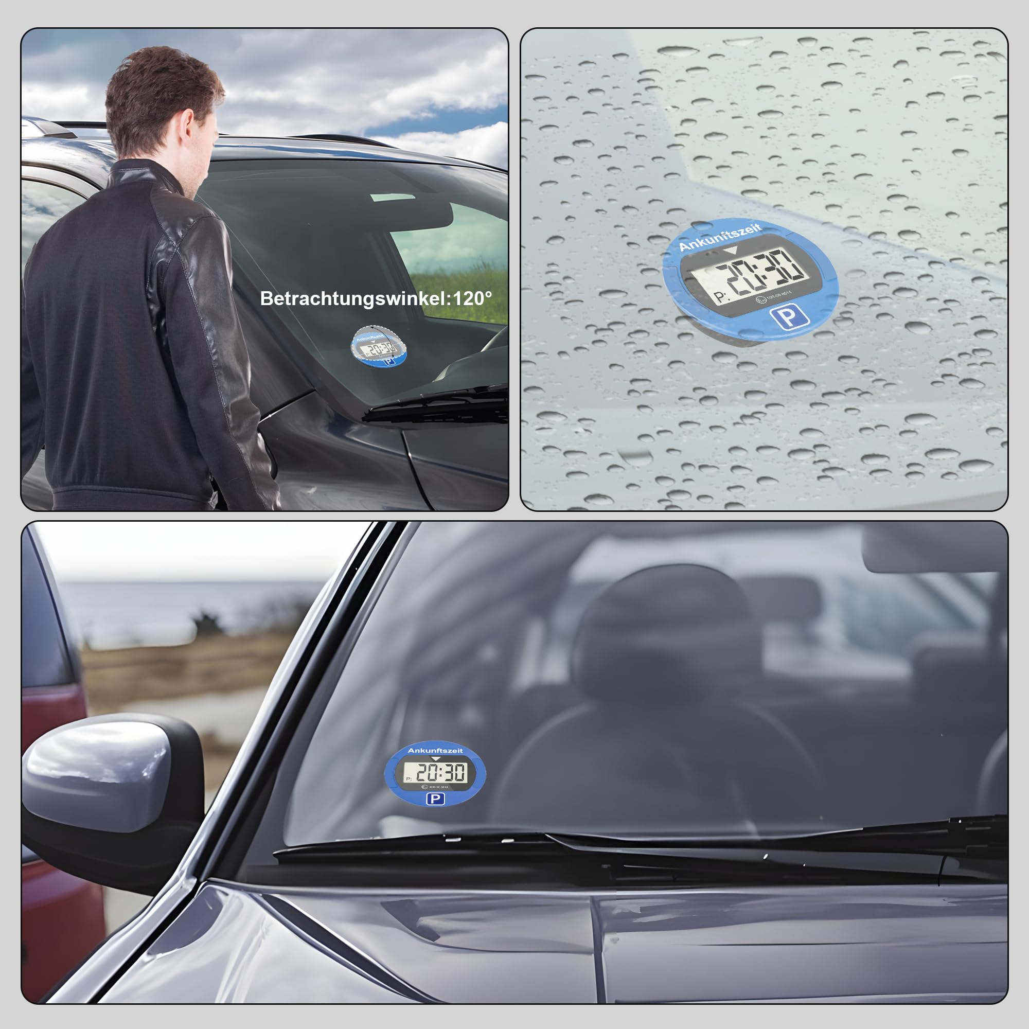 TEOV Elektronische Parkscheibe mit Zulassung KBA fürs Auto - Digitale Parkuhr mit Nachtmodus und Taktungseinstellung, Großer Bildschirm, präzise Zeitmessung, Rund. Blau oder Schwarz