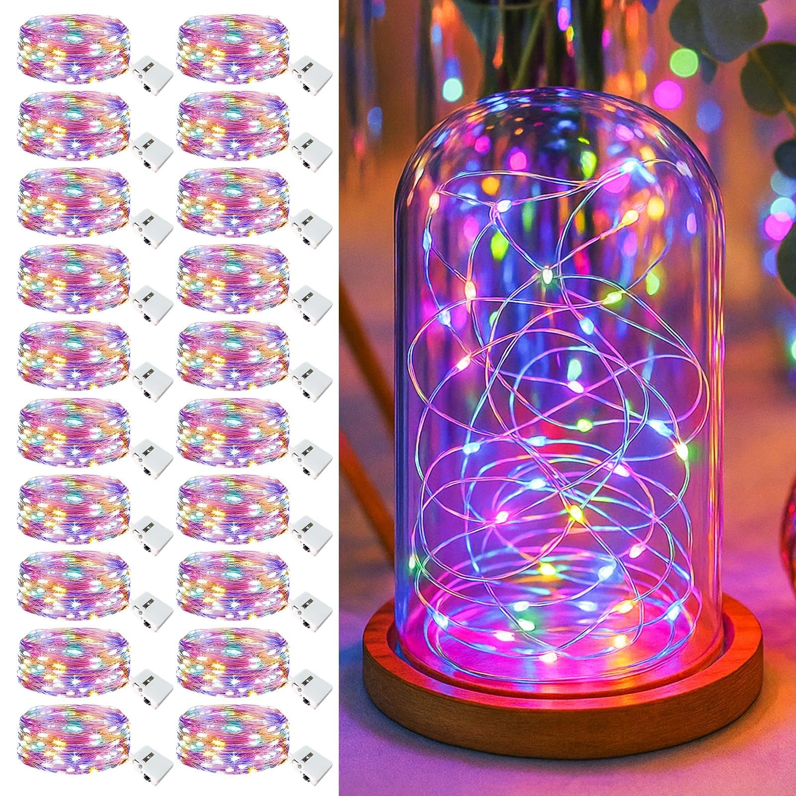 20 Pack Fairy Lights Battery Operated - 7ft 20 Led Twinkle Lights 3 Modes, Bulk Mini String Lights Waterproof for Mason Jars Vases DIY Party Wedding Decoration Christmas - Multi-Colored