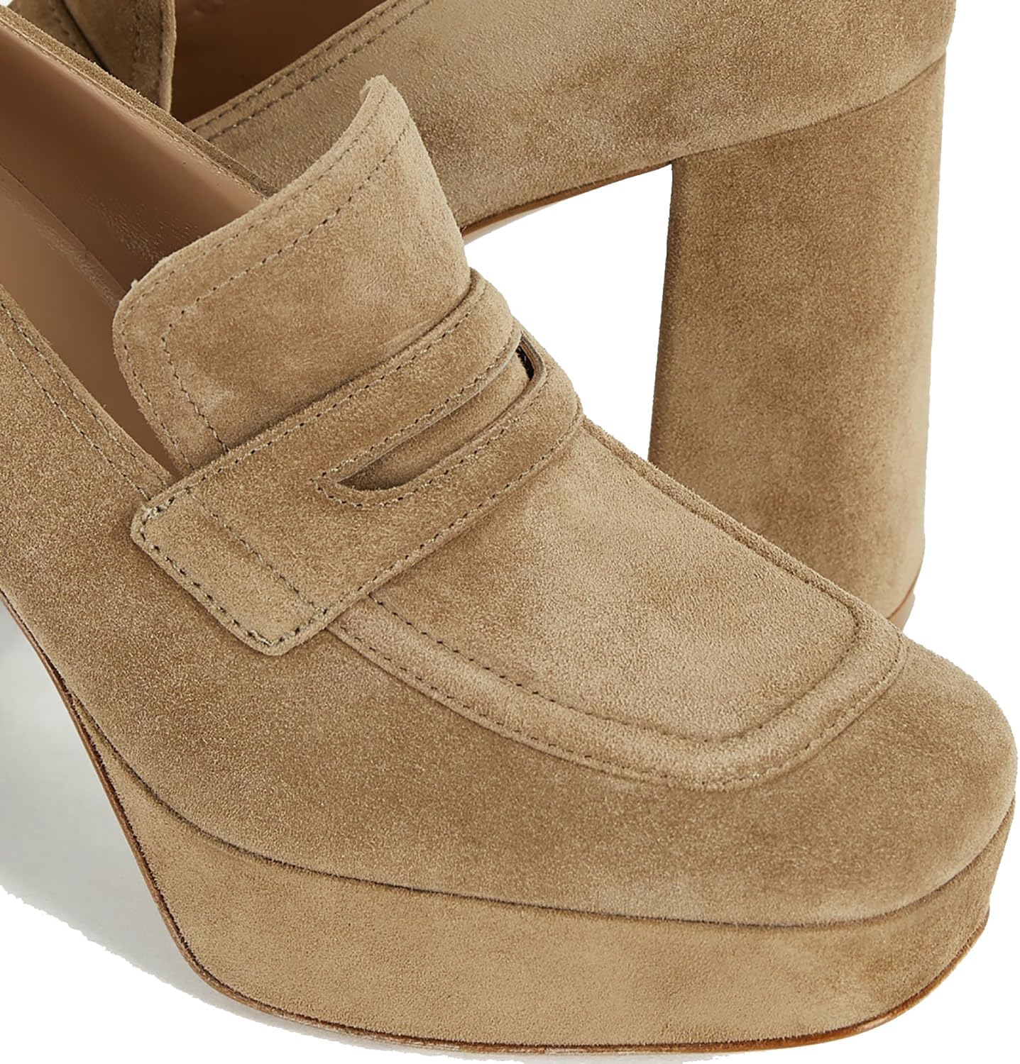 Women Chunky High Heel Platform Loafers Closed Square Toe Heels Suede 4" Block Heel Penny Loafers Pumps Platform Slip On Dress Heels 4-11 M US - Image 3