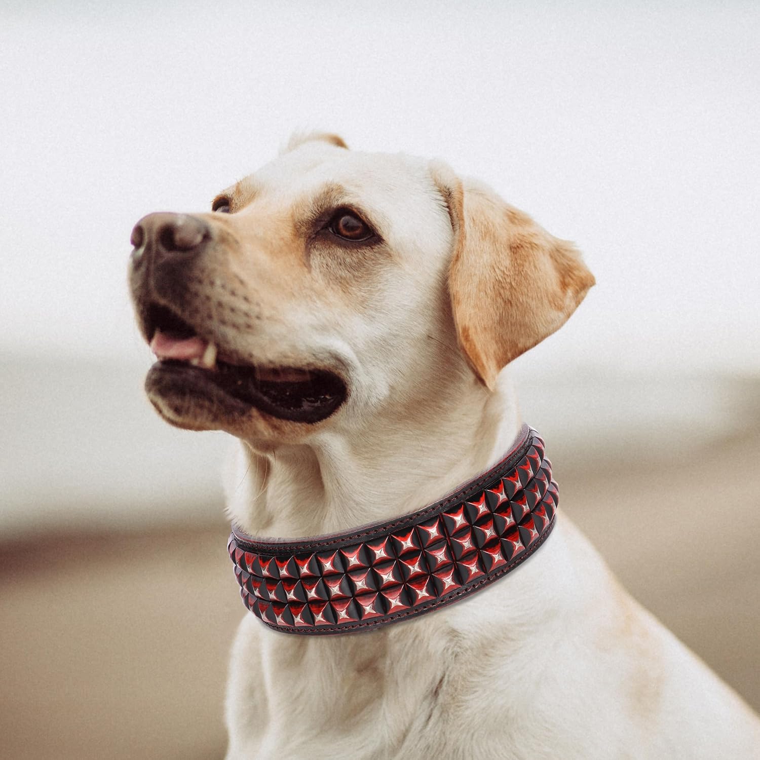 PET ARTIST Soft Leather Dog Collar for Large Dogs, Luxury Genuine Leather Dog Collar with Rivet Studded, 2 inch Wide Heavy Duty Dog Collar Adjustable for Great Dane Rottweiler Fit 18-23"", Red
