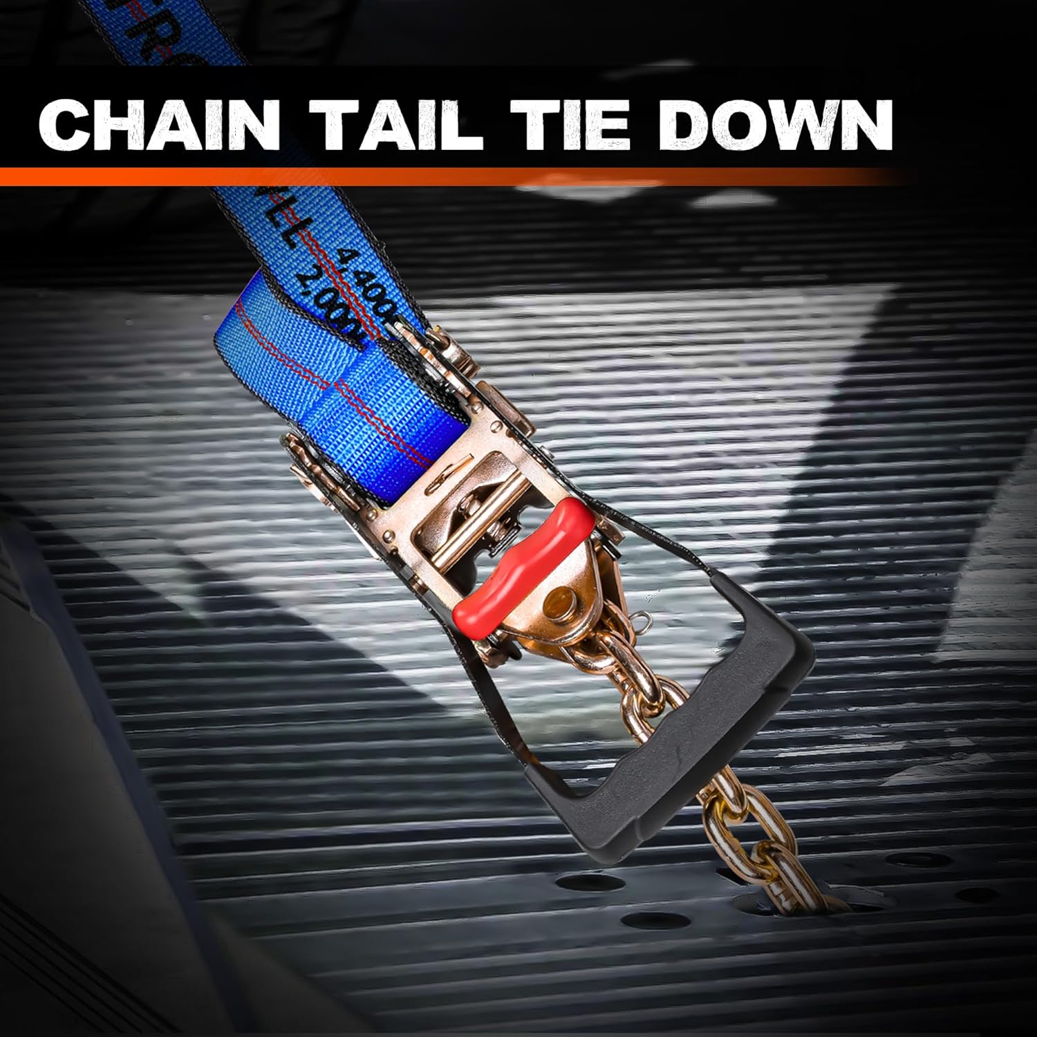 8 Point Roll Back Vehicle Tie Down Kit, with Heavy-Duty Chain Extension on Both Ends, Ratchet Handle - Lockout Kits for Vehicles and Cars Tie Down Straps Tow System - Blue