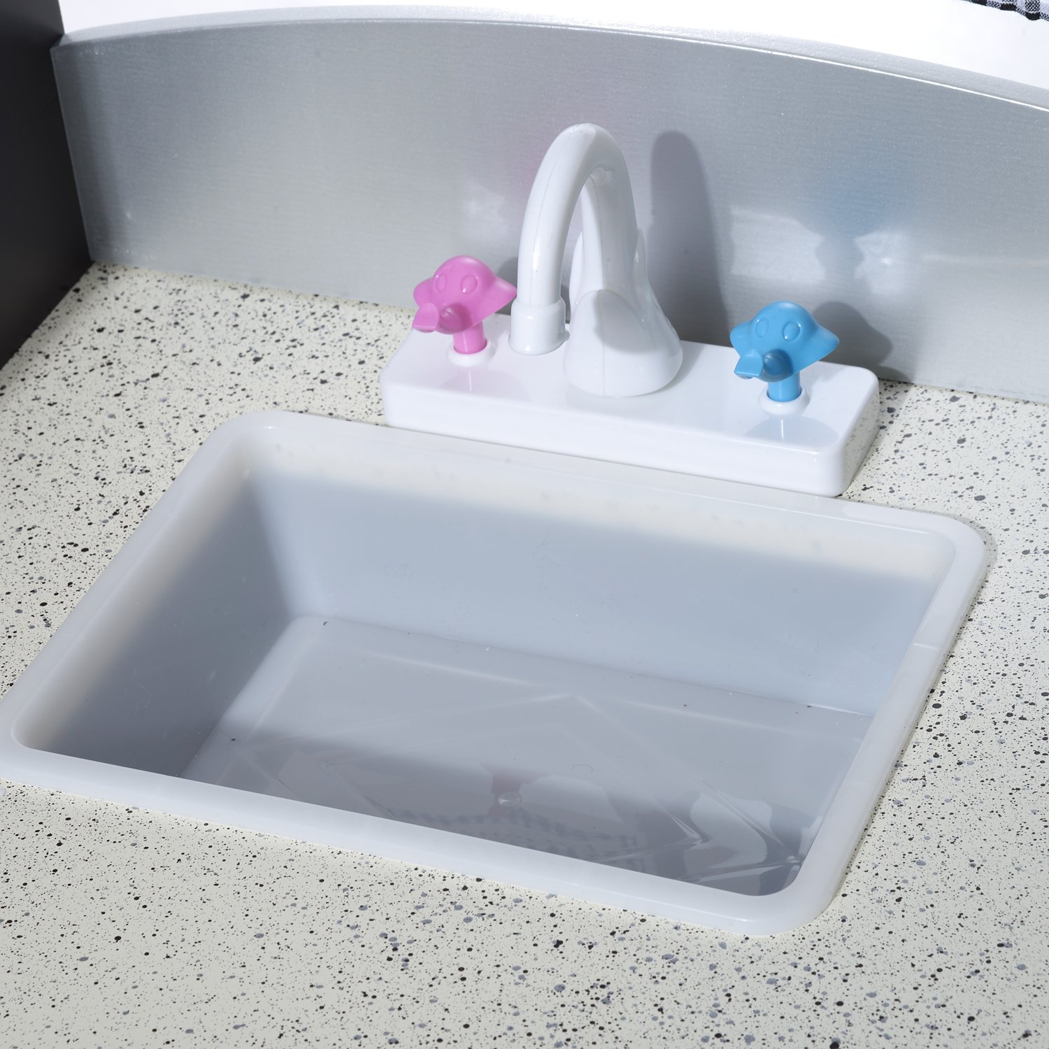 HOMCOM Conina de Juguete con Accesorios 105x31,5x95 cm Plata/Marrón Oscuro | Madera Grande, Niños +3 Años, Cocina Infantil Juguete, Encimera, Juego Imitación, Horno, Microondas, Fregadero