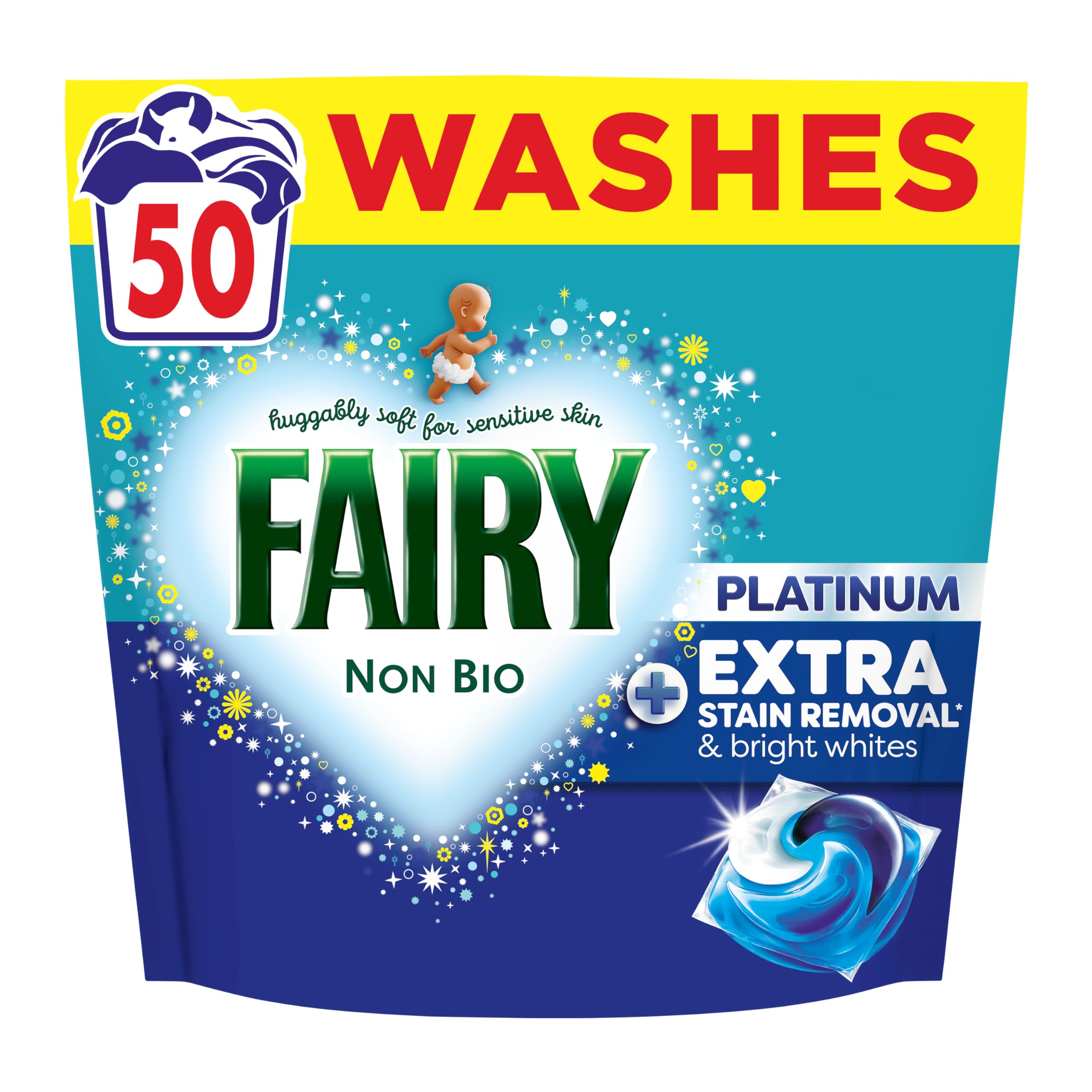 Fairy Non Bio Platinum Washing Liquid Pods, Voted No1 For Sensitive Skin 50 Washes