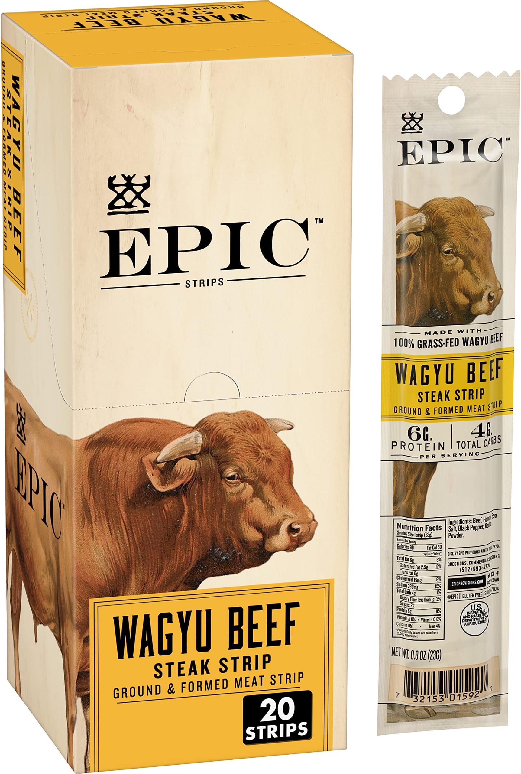 Wagyu Beef Steak Strips, Grass-Fed and Paleo Friendly Snacks, 20 Ct, 16 oz