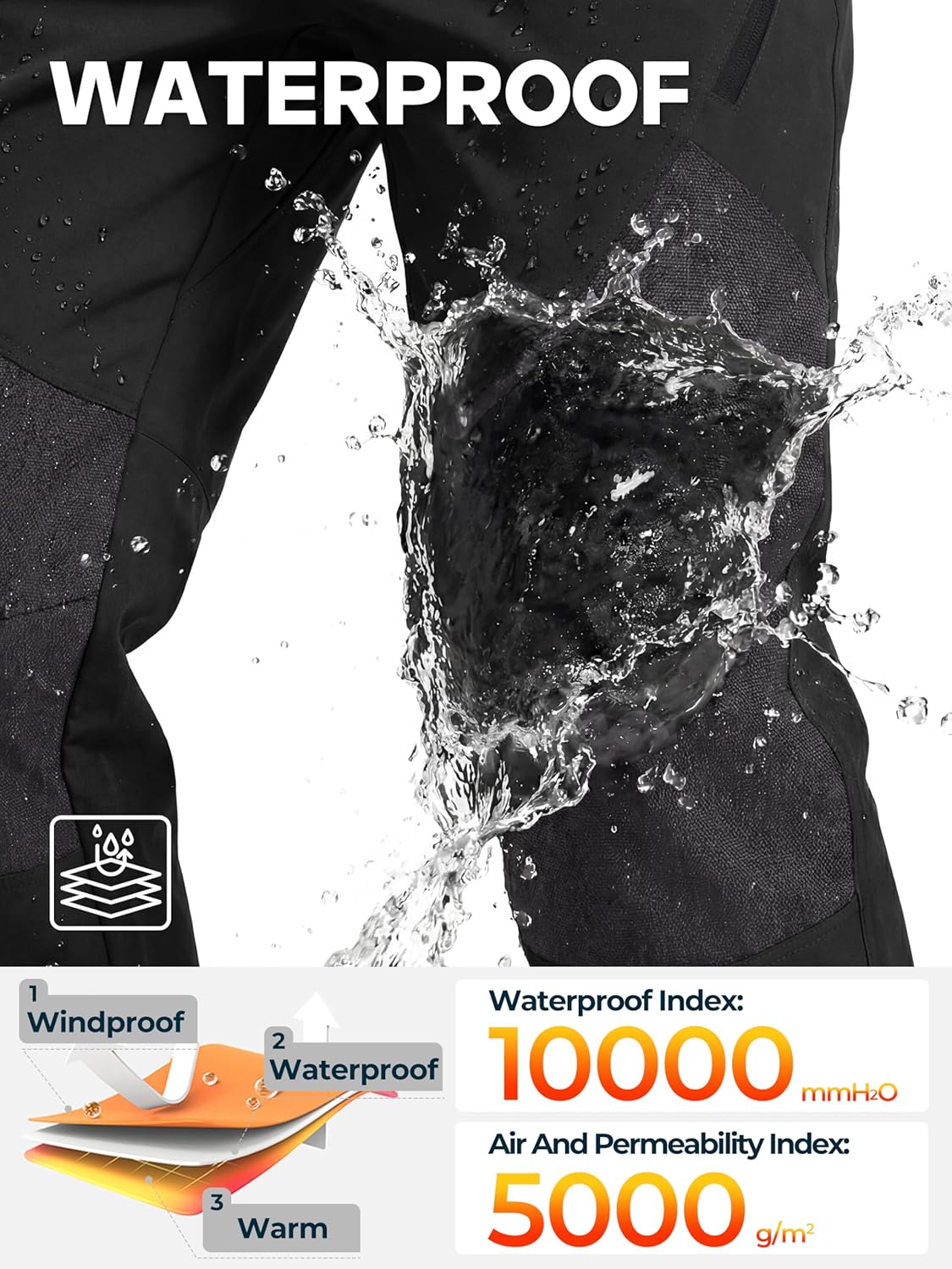 FREE SOLDIER Men's Waterproof Ski Pants Winter Thermal Insulated Snow Ski Pants with Zipper Pockets