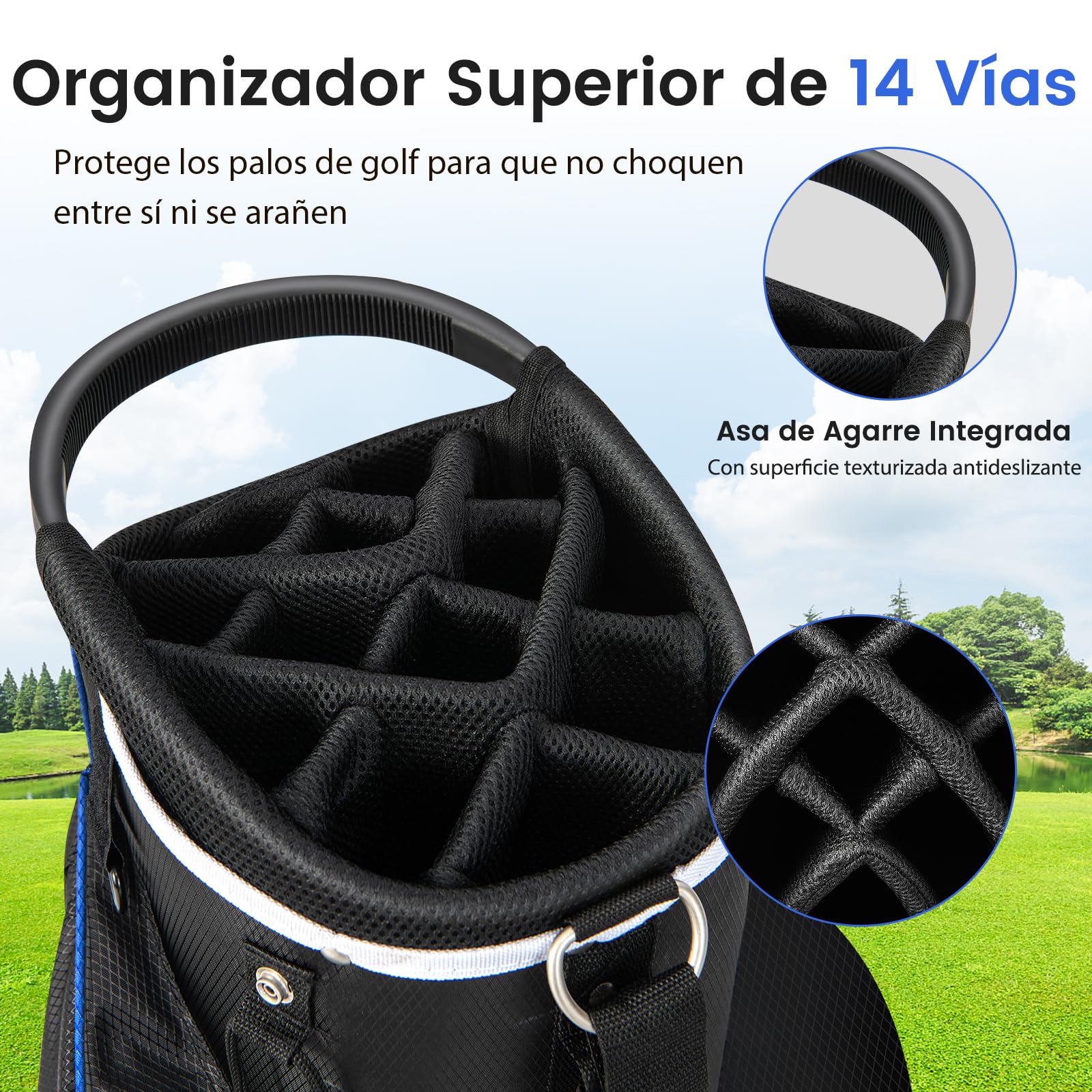 COSTWAY Bolsa de Golf, Bolsa de Palos de Golf con Separadores Superiores de 14 Vías, 9 Bolsillos, Enfriadora, para Zapatos, Soporte para Paraguas y Cubierta para Lluvia