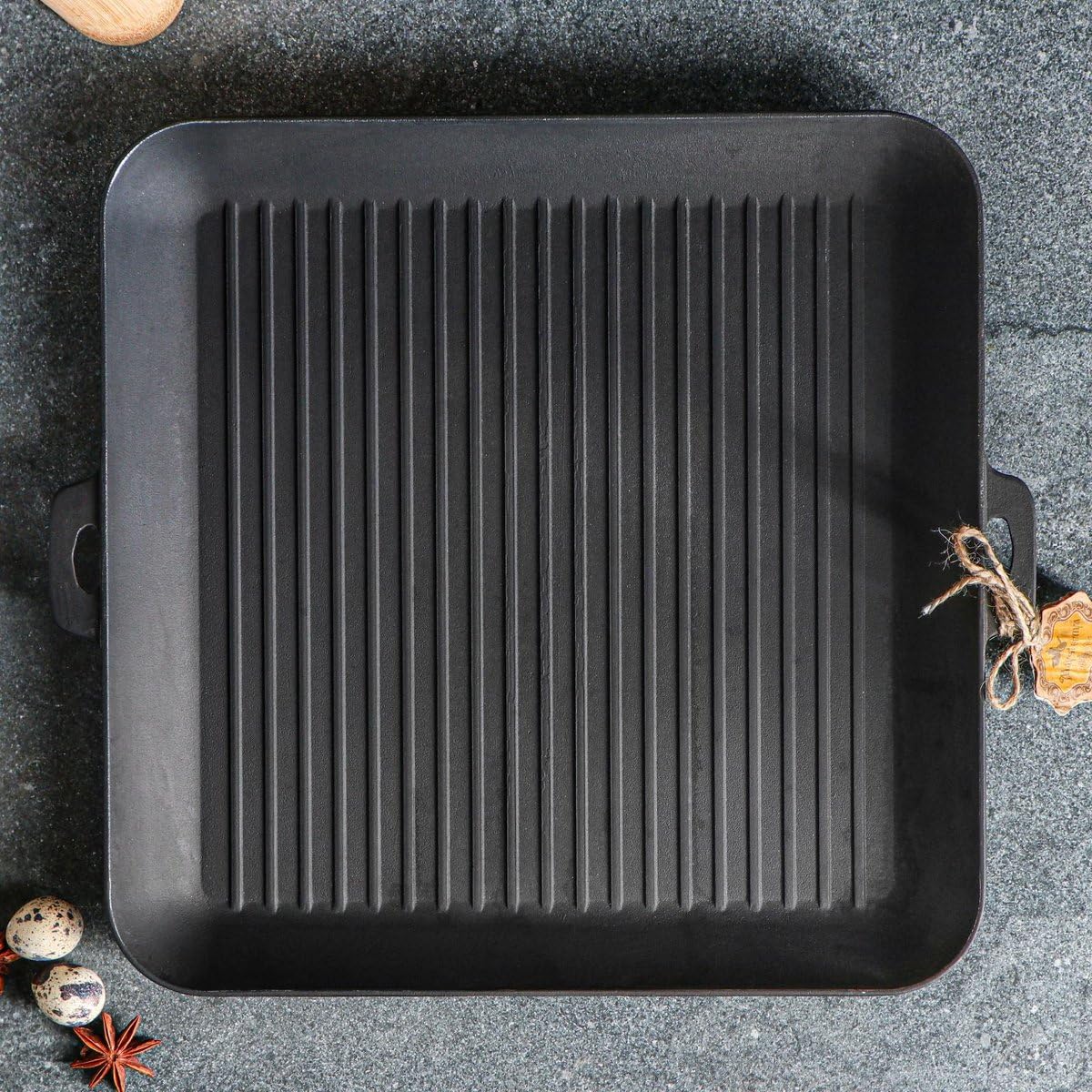 Piastra Grill in Ghisa 35x35 cm – Adatta per Induzione, BBQ e Gas – Senza PFAS – Accessorio Grill – Piastra Quadrata – Nera