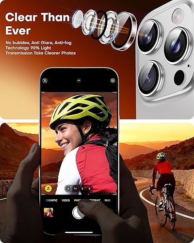 Miniatura 5 de TOCOL Protector de lente de cámara para iPhone 15 Pro Max/Protector de lente de cámara para iPhone 15 Pro de vidrio templado HD individual,