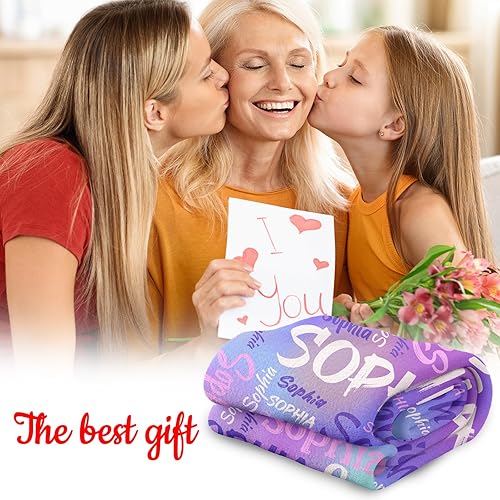 Miniatura 7 de Mantas personalizadas para niños, manta personalizada con nombre, manta de arcoíris púrpura súper suave para niños, regalos personalizados de