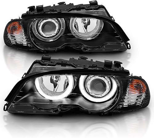 Miniatura 2 de AmeriLite Para 99-01 BMW Serie 3 E46 (M3) 2 puertas Coupé LED Halo Proyector Negro Faros delanteros con lámpara de esquina - Juego de pasajero y