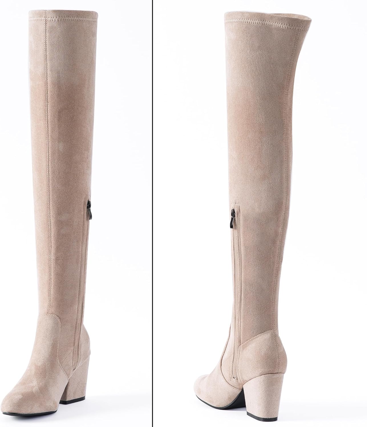 N.N.G Women Over the Knee Boots Low Heel Winter Block Suede Thigh High Chunky OTK Long Comfort