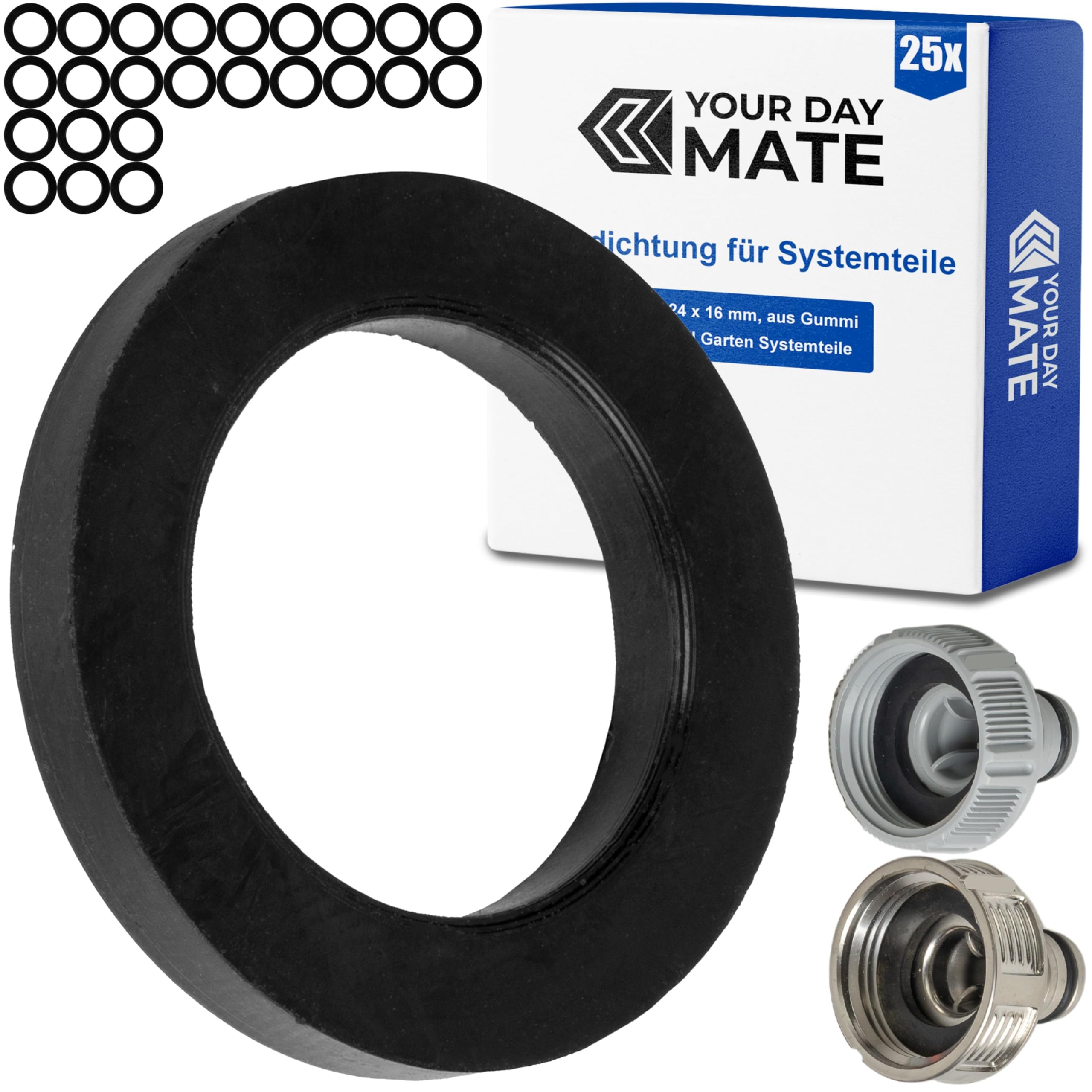 Replacement flat seals set, 25 pieces, for G 3/4" inch garden system parts, compatible with Gardena 26.5 mm tap connector