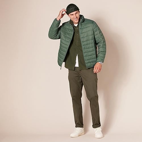 Miniatura 52 de Yaxa Essentials Mens Packable Lightweight Water-Resistant Puffer Jacket (Available in Big & Tall) Negro,Gris Oscuro,Rojo ladrillo.,Rojo