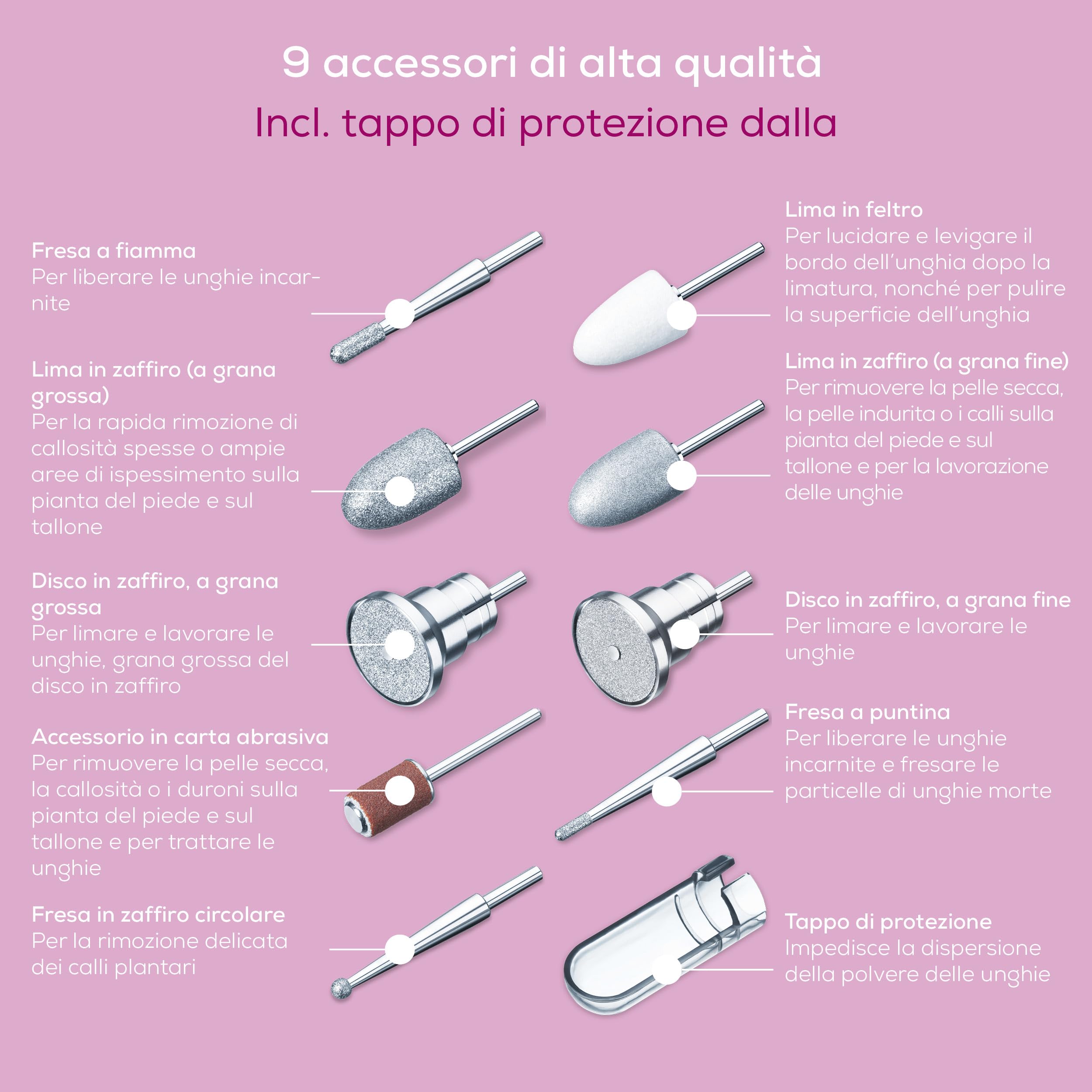 Beurer MP 100 Set Professionale per Manicure e Pedicure, Fresa elettrica con 10 Accessori per la cura delle Unghie di Mani e Piedi, Adatto anche per le Unghie Artificiali come Gel o Semipermanente