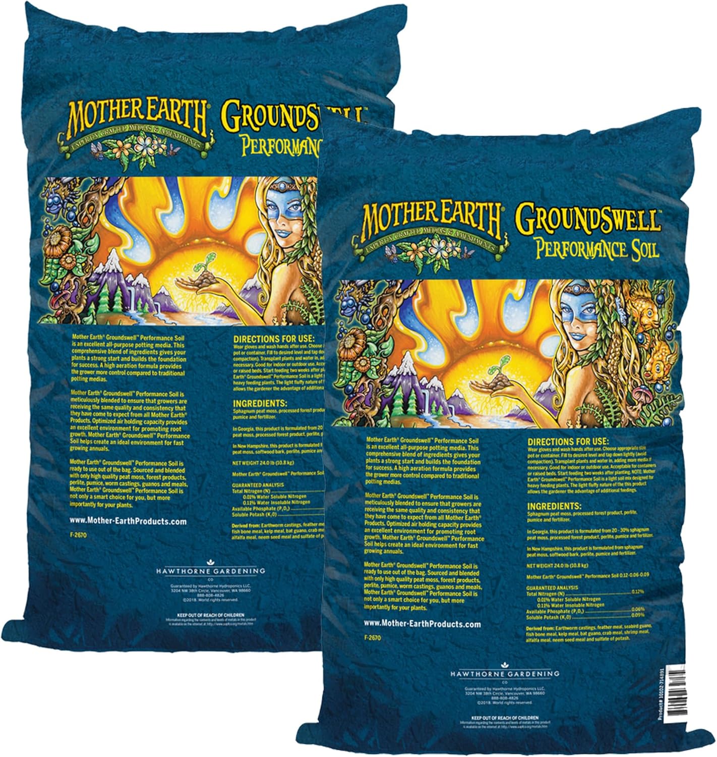 Groundswell Performance Soil, All Purpose Potting Soil for Plants, Gardens, Raised Beds, Flowers, High Aeration Formula, 1.5 cu. ft. Each, (2-Pack, 3 cu. feet Total)