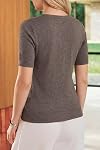 Arach&Cloz 2026 Womens Wool Blended Short Sleeve Cardigan Crew Neck Button Business Casual Sweaters
