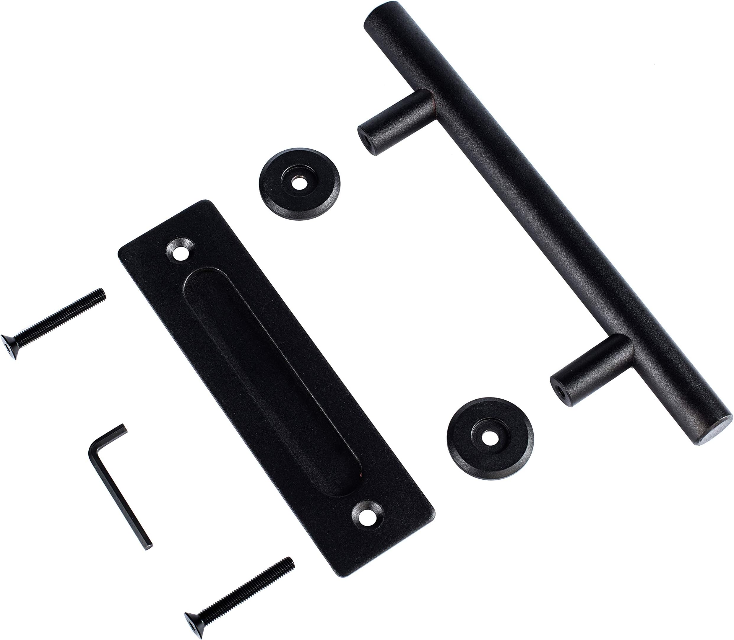 12" Large Barn Door Handle Pull and Flush Set - Black Stainless Steel Sliding Gate Hardware for Interior and Exterior Doors, Easy to Install and Heavy Duty - 2 Sets of Mount Screws Included