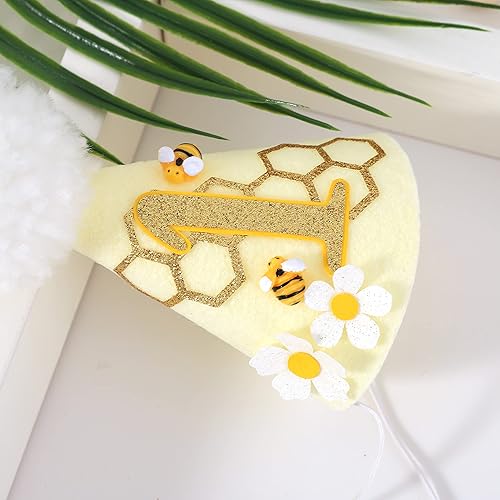 Miniatura 7 de SYESQL Sombrero de cono de primer cumpleaños de abeja, sombrero de fiesta de primer cumpleaños, sombrero de feliz primer día de abeja, accesorios