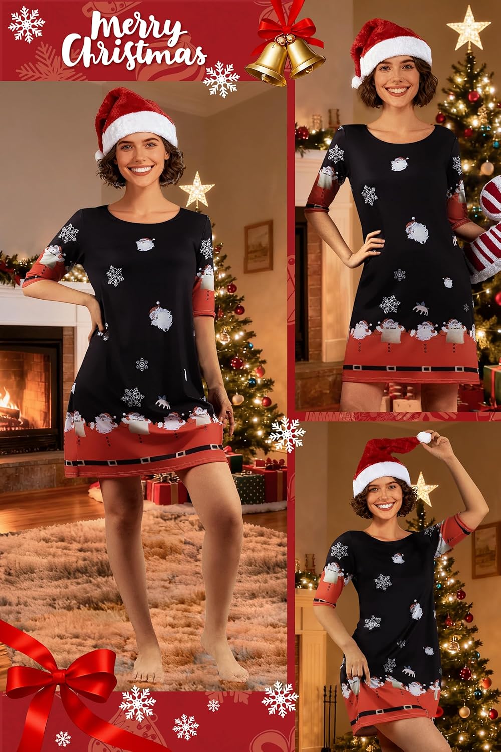 MISSMILLER Women's Christmas Print Tunic Dress Half Sleeve Crewneck Casual Uagly Christmas Dress - Image 4