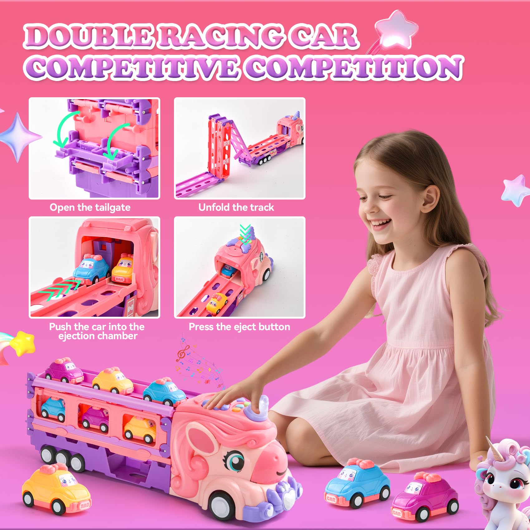 Giocattolo per auto per bambini dai 2 ai 6 anni, con 6 auto giocattolo, luce e musica, camion giocattolo, dai 2 anni (A)