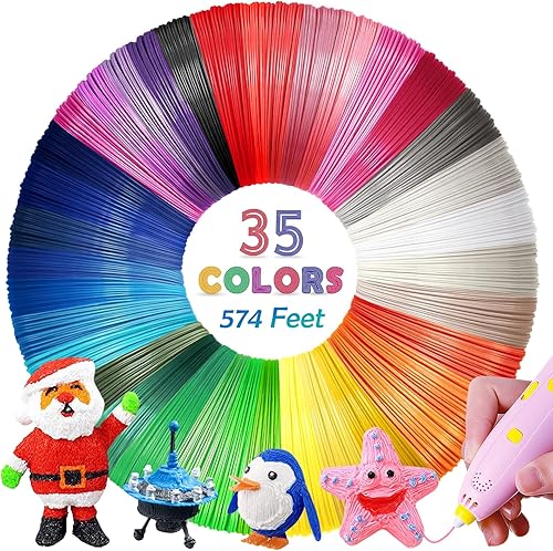 35 colores de repuestos de filamento PLA para bolígrafo 3D, 16.4 pies por color, total de 574 pies a 0.069 in, compatible con bolígrafo de impresión