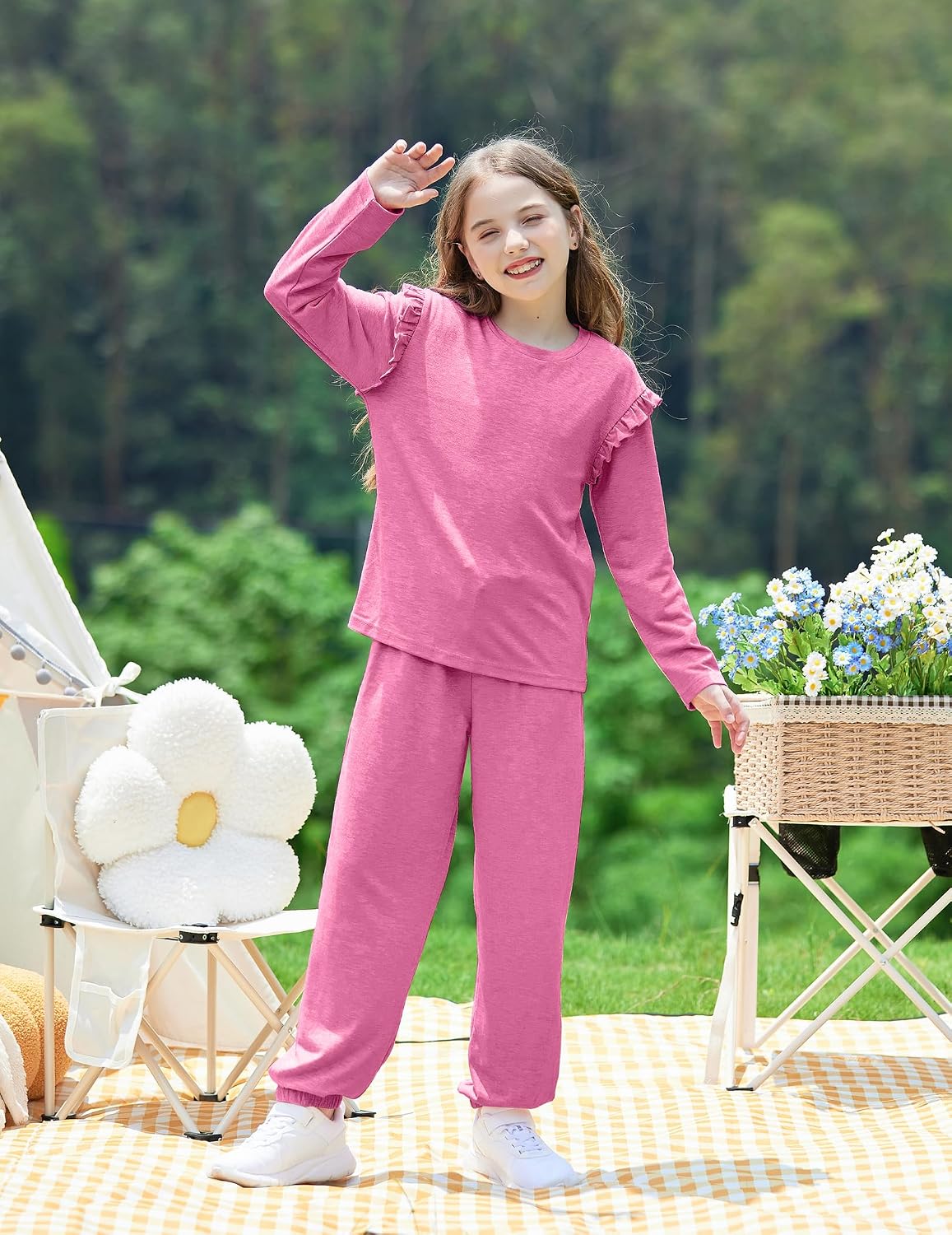 Yekaty Kids Girls Clothes Ruffled Tops and Pants Sets 2 Piece Fall Outfits | Stylish long sleeve girls outfits for school or daily wear, lounge set, easy to mix & match