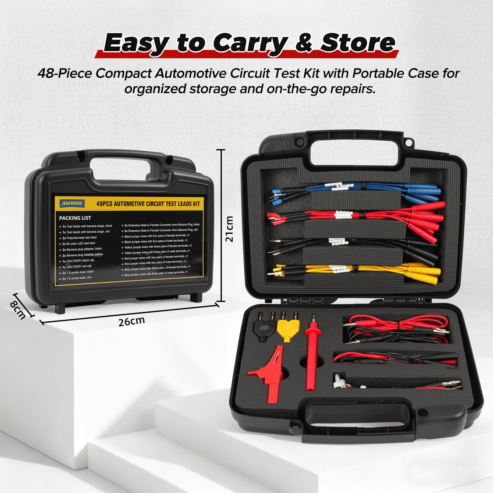 48Teil Multimeter Messspitzen Kit mit 4mm Bananenstecker Kabel Messleitungen Prüfkabel Krokodilklemmen, Prüfkabel – Geeignet für KFZ-Test, Elektriker Werkzeug & Digital-Multimeter Diagnose