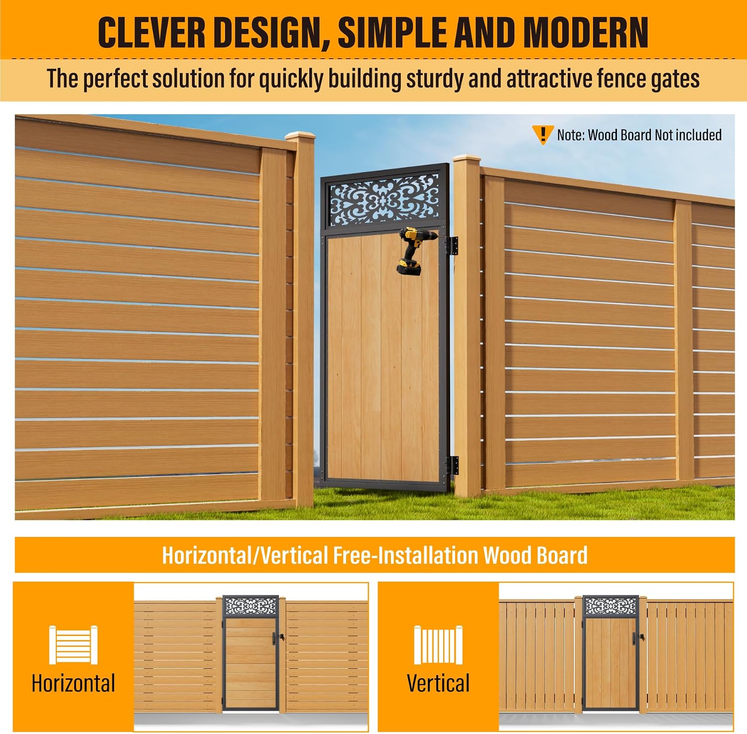3x6FT Fence Gate Frame Kit 201 Stainless Steel Anti-Sag Heavy Duty Garden Gate Reinforcement Hardware, Left/Right Mount (No Panels Included)(34.8"W x 70.8"H)